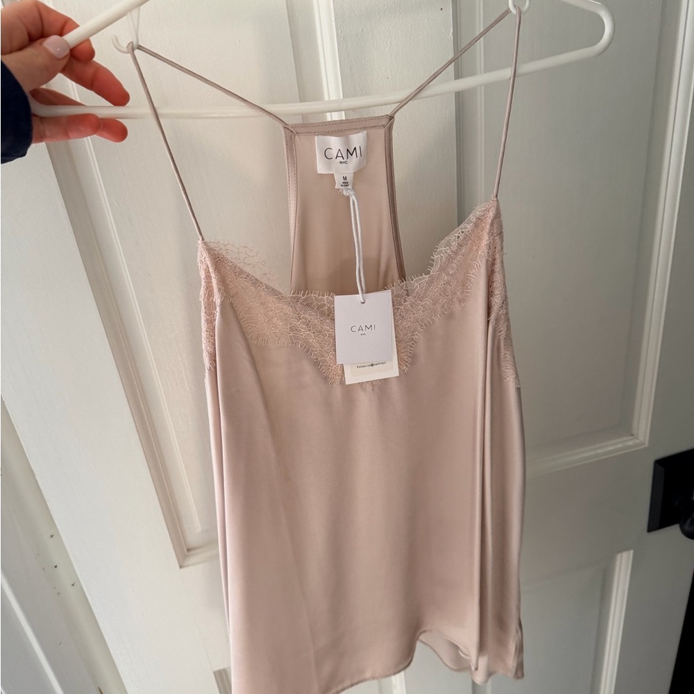 Cami NYC Lace-Trim Silk Camisole in Light Beige